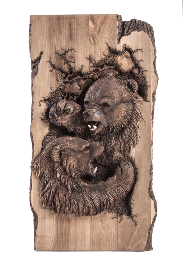 Wood carving Bears Duel (medium)