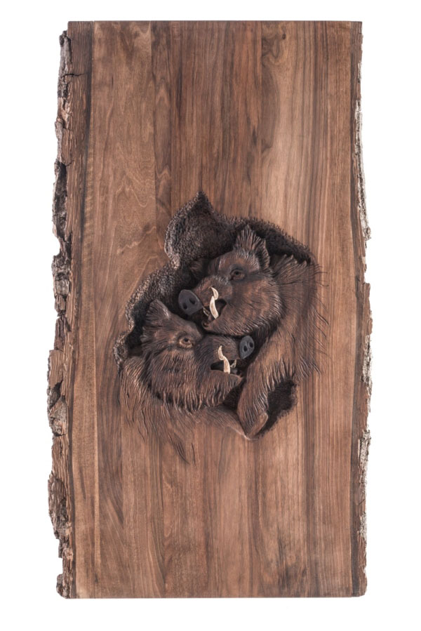 Wood carving wild Boars (medium)